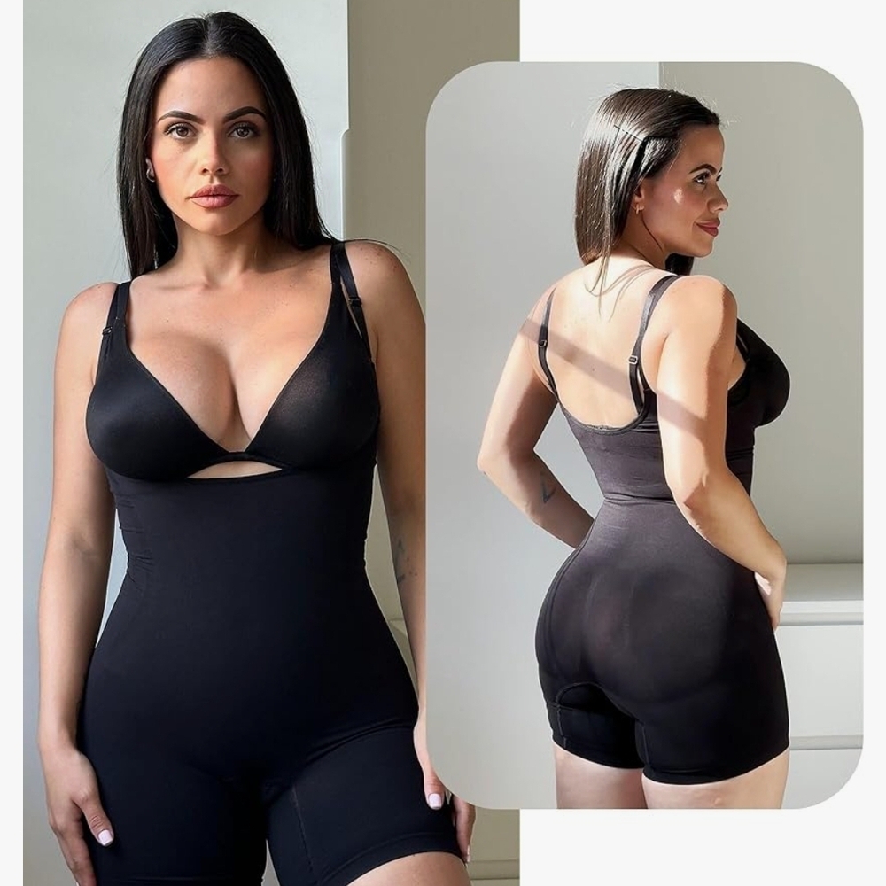 SHAPERX Women's Black Shapewear Bodysuit Size L.